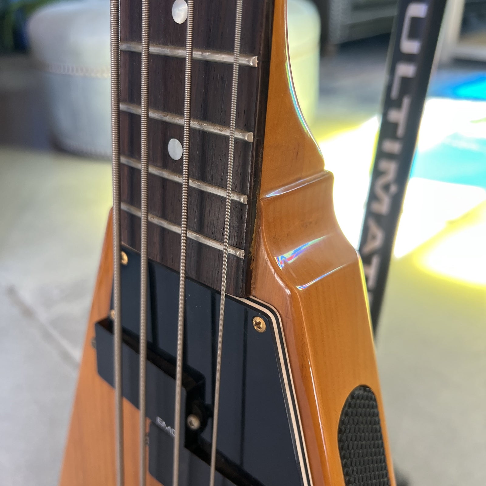 1977 Ibanez 2387B Rocket Roll Custom Flying V Bass Natural Modified w/ EMGs