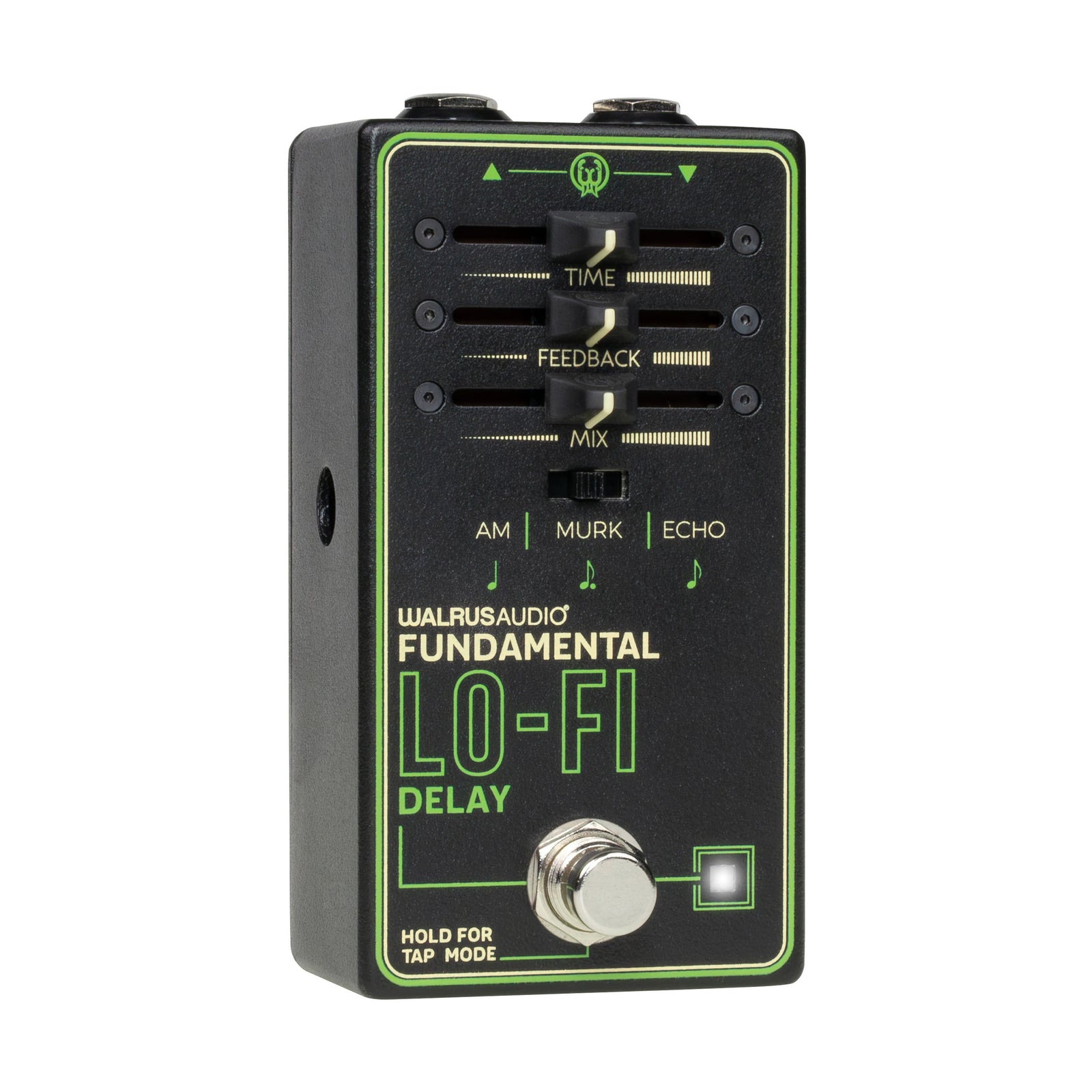 Left-angled view of the Walrus Audio Fundamental Lo-Fi Delay pedal.