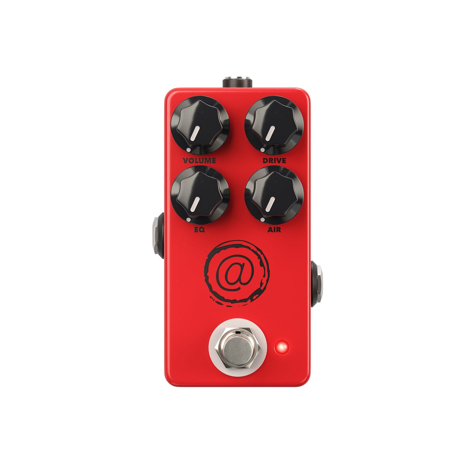 Top view of the JHS AT Mini Andy Timmons signature overdrive pedal featuring Volume, Drive, EQ, and Air controls.