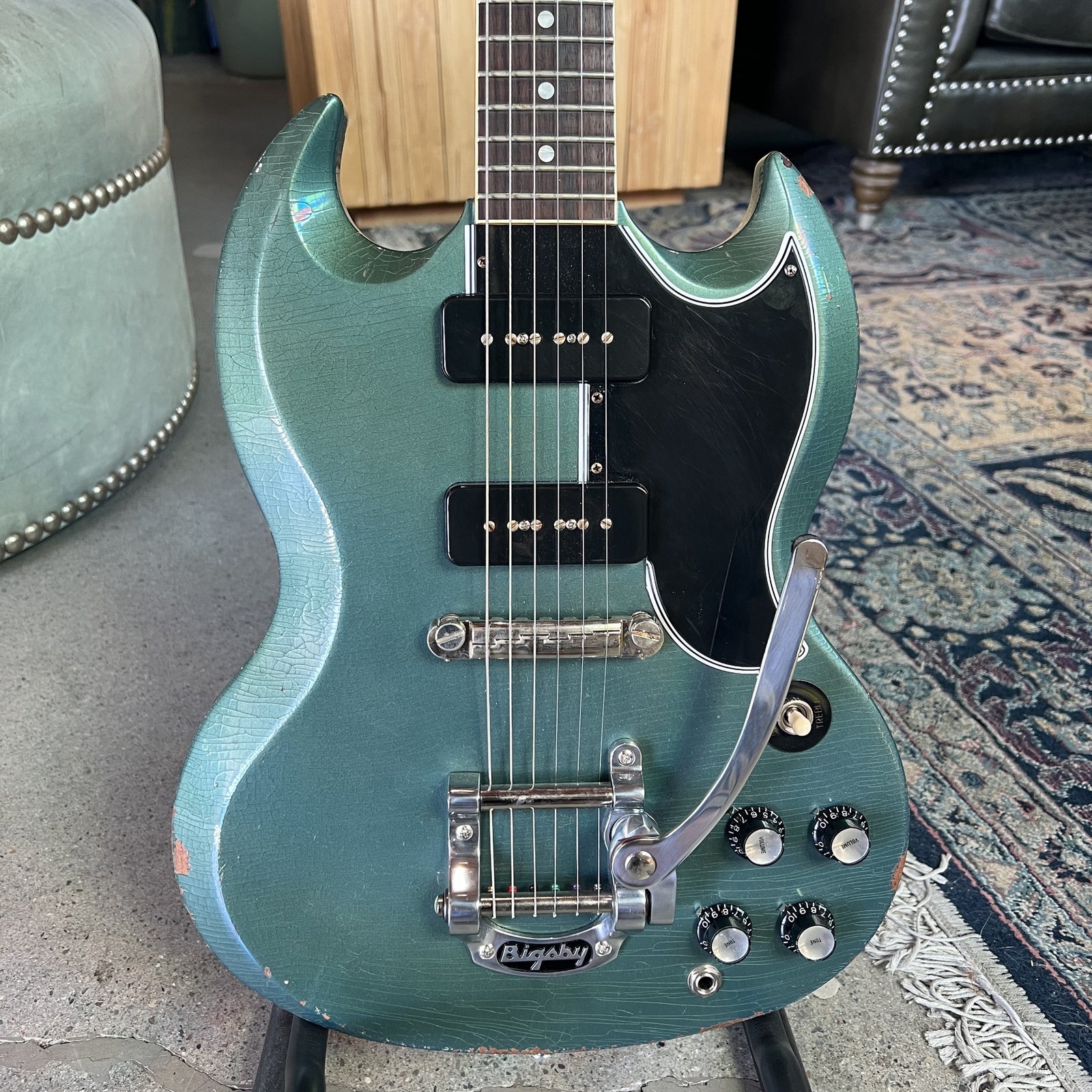 Gibson Custom Murphy Lab 1963 SG Special Reissue – Light Aged Antique Pelham Blue w/ Bigsby B5 (SN: 203423)