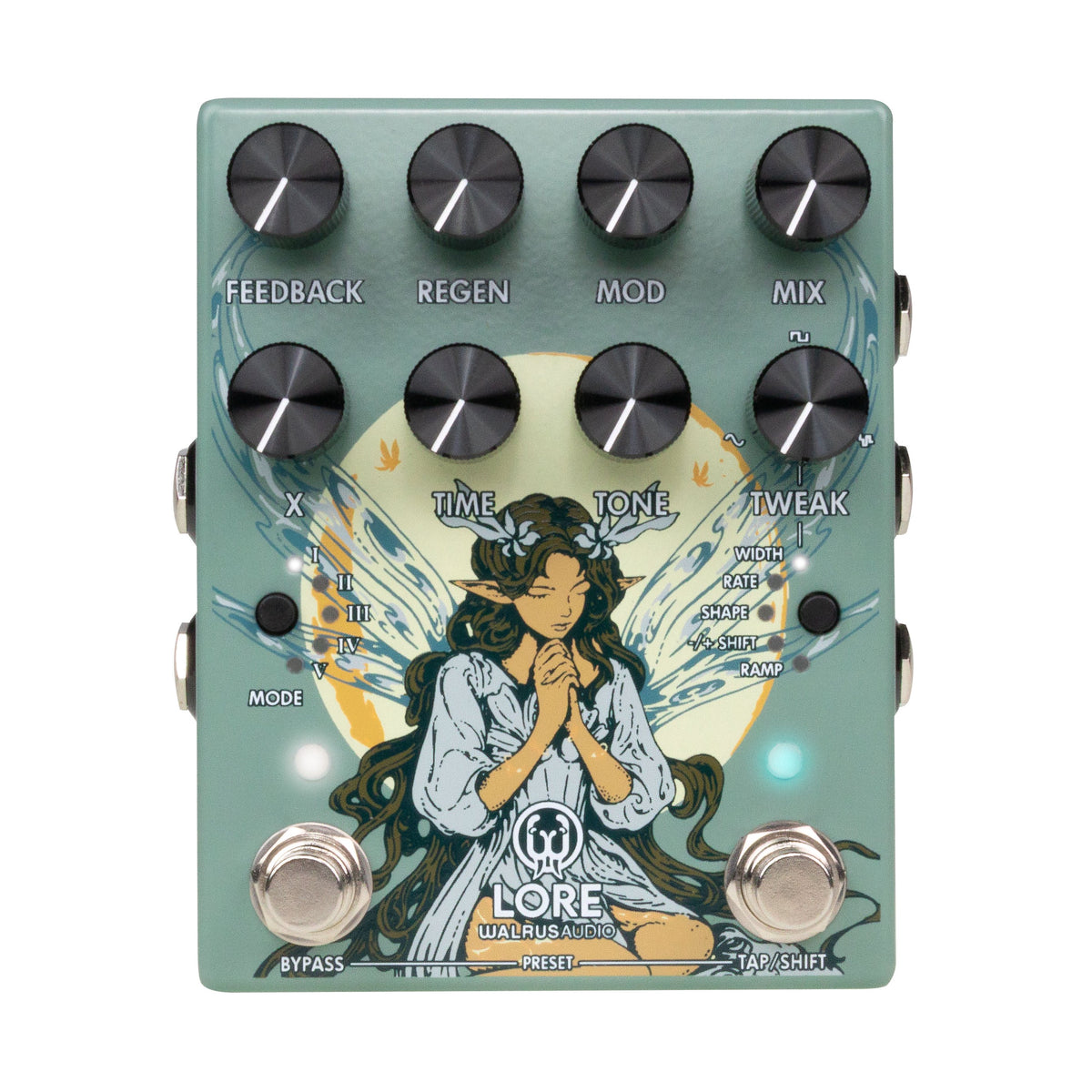 Walrus Audio Lore MKII Reverse Soundscape Generator Stereo Pedal in Green finish with artwork by Niall Grant