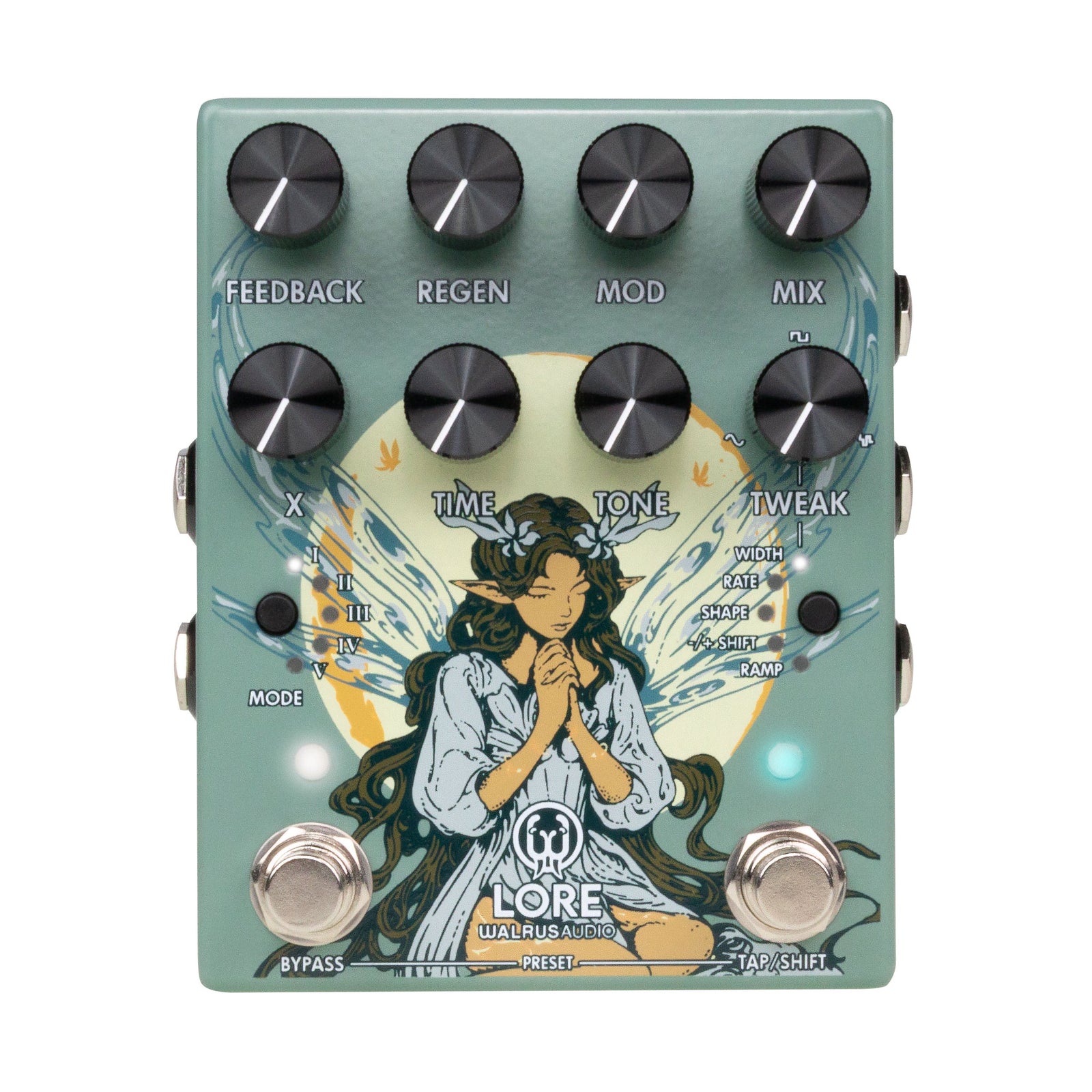 Walrus Audio Lore MKII Reverse Soundscape Generator Stereo Pedal in Green finish with artwork by Niall Grant
