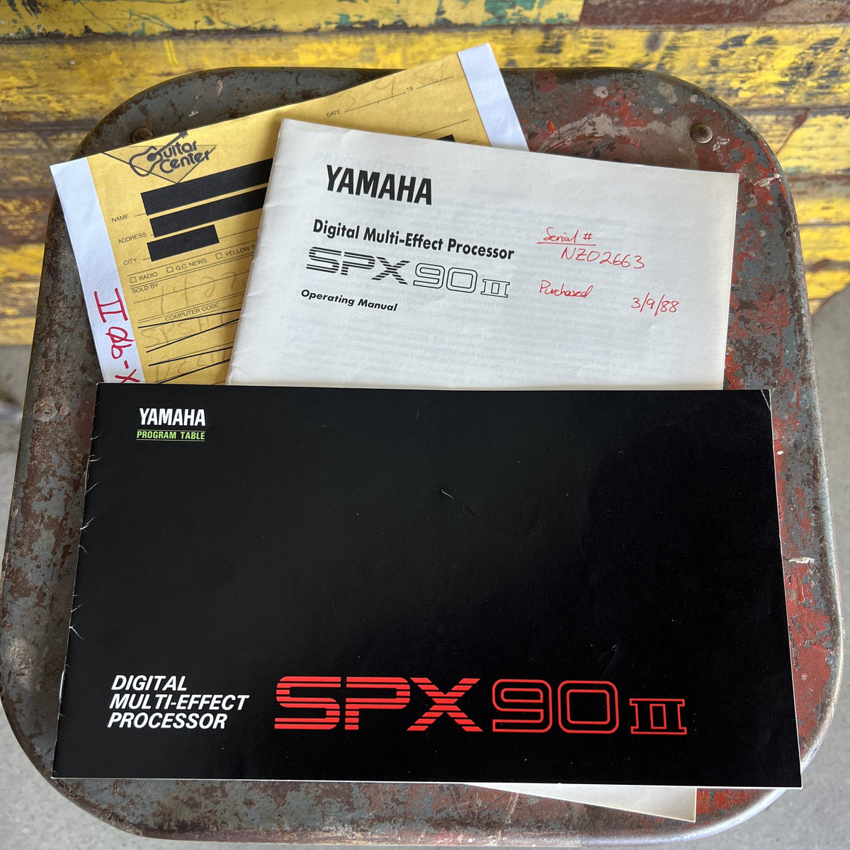 Yamaha SPX90 II original 1988 receipt, operating manual, and program table