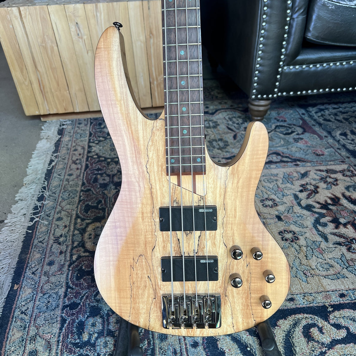 ESP LTD B-204SM Spalted Maple Bass Guitar – 4-String, Natural Satin