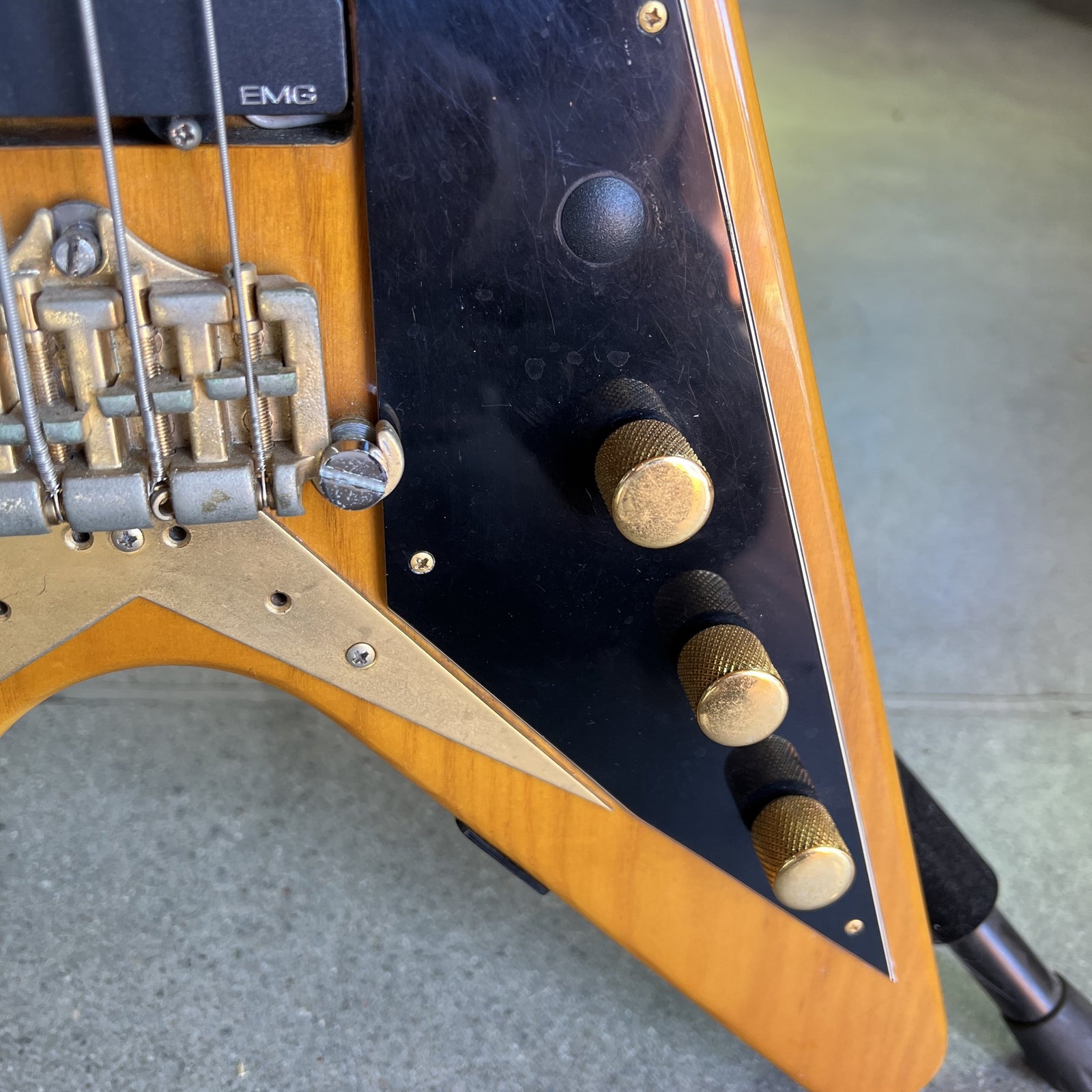 1977 Ibanez 2387B Rocket Roll Custom Flying V Bass Natural Modified w/ EMGs