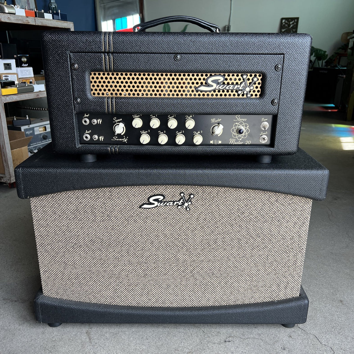 Swart Stereo Master 20 Head &amp; Matching 2x12 Stereo Cabinet – Black Tweed (2019)