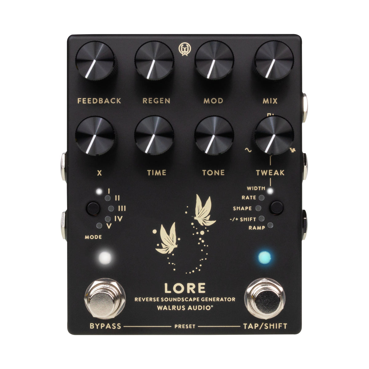 Walrus Audio Lore MKII Stereo Reverse Soundscape Generator Guitar Pedal in Black finish with artwork by Niall Grant