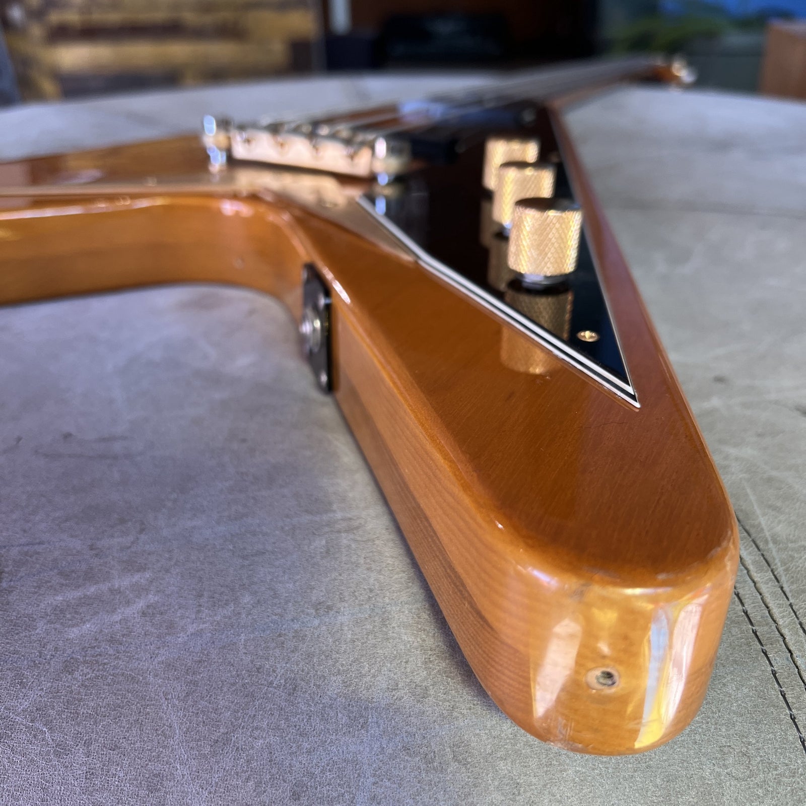 1977 Ibanez 2387B Rocket Roll Custom Flying V Bass Natural Modified w/ EMGs