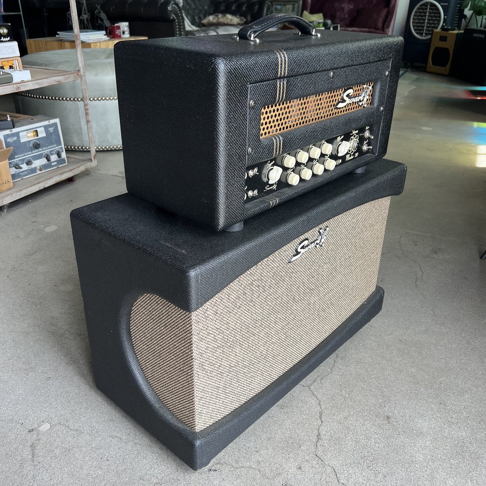 Swart Stereo Master 20 Head & Matching 2x12 Stereo Cabinet – Black Tweed (2019)