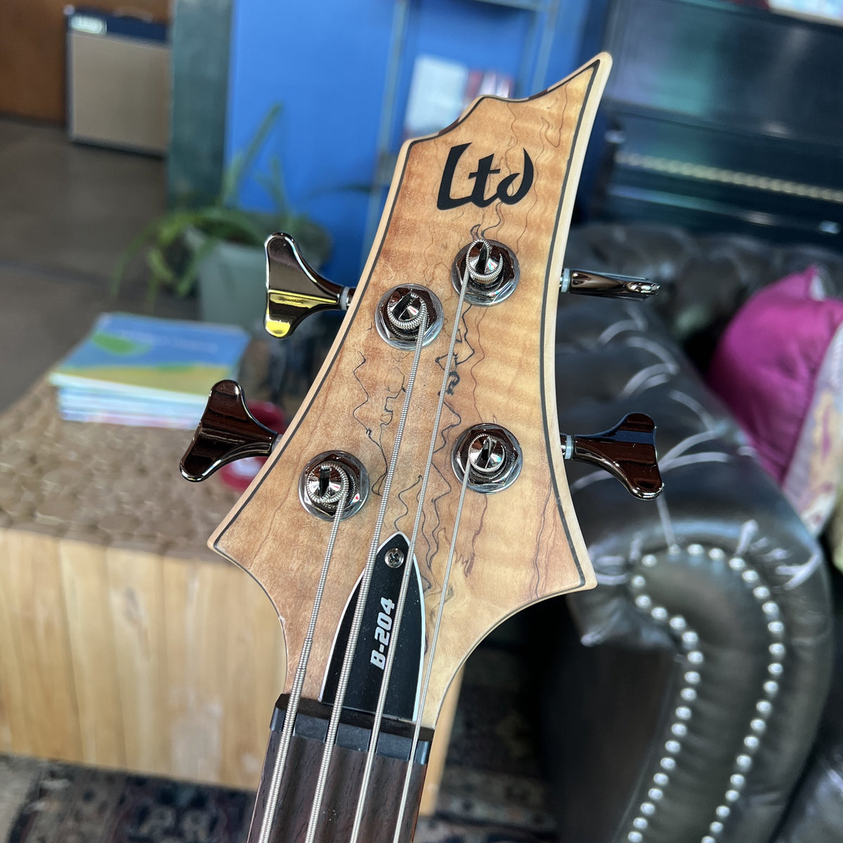 ESP LTD B-204SM Spalted Maple Bass Guitar – 4-String, Natural Satin