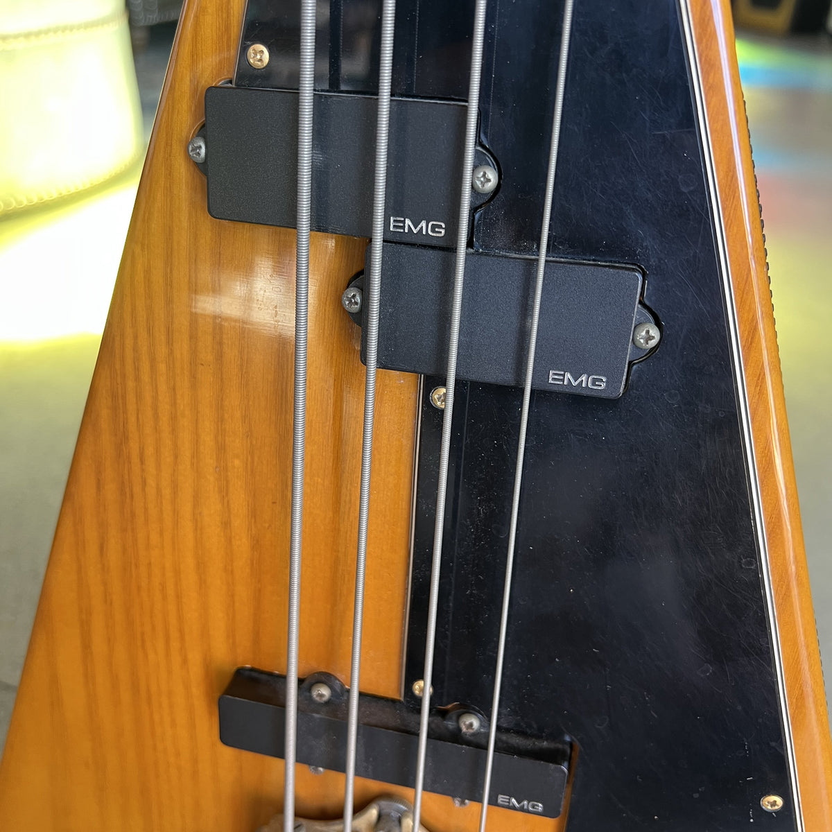 1977 Ibanez 2387B Rocket Roll Custom Flying V Bass Natural Modified w/ EMGs