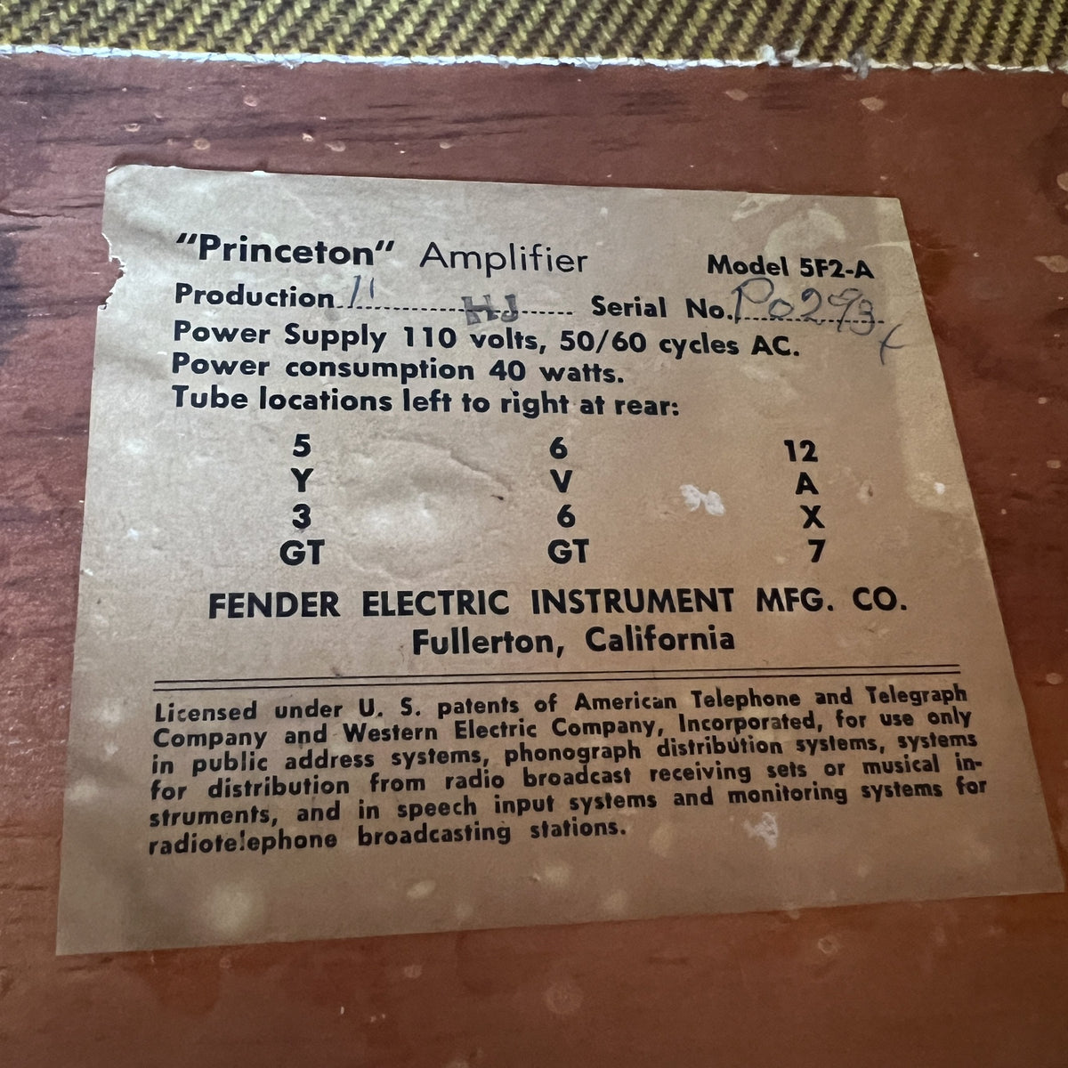 1958 Fender Princeton 5F2-A Narrow Panel