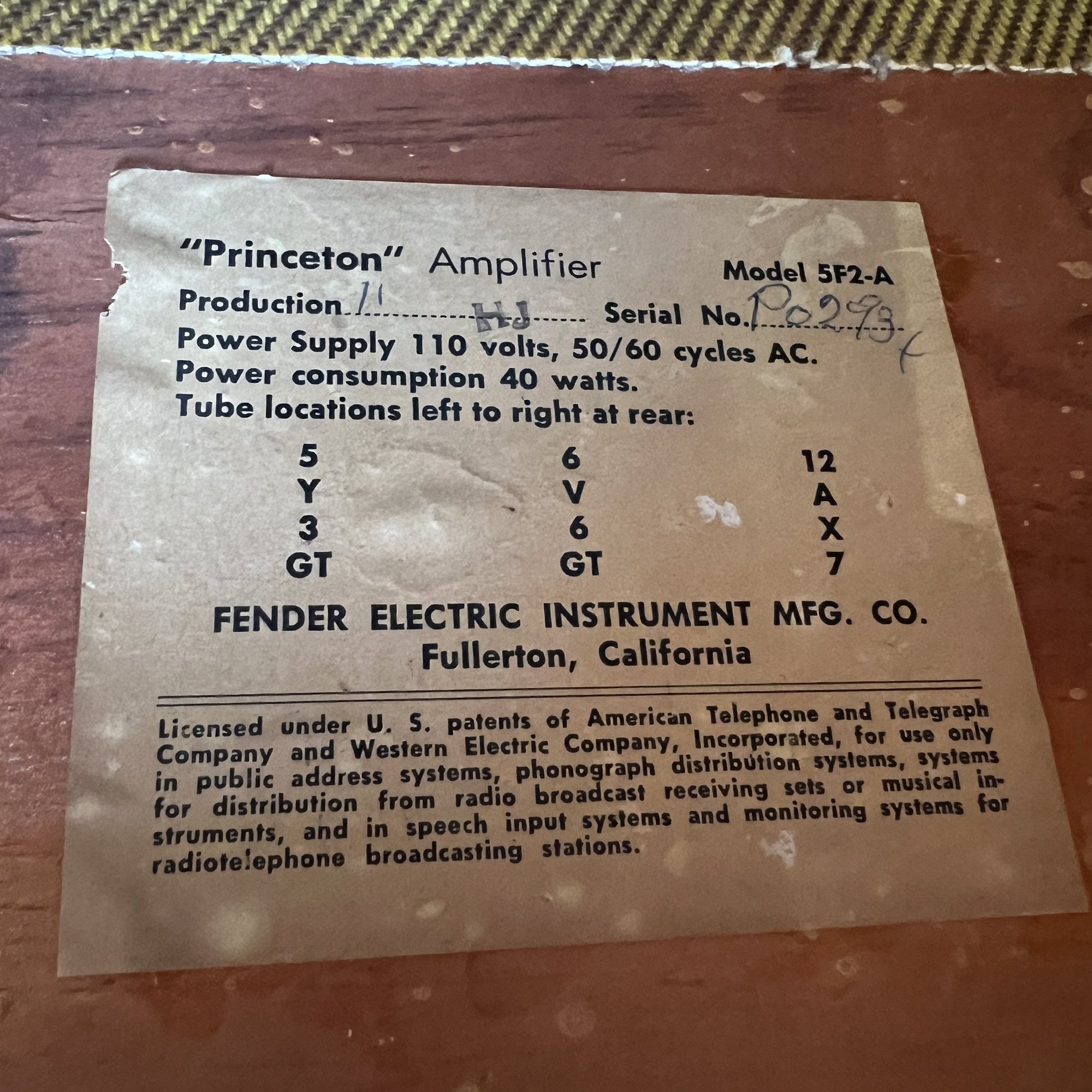 1958 Fender Princeton 5F2-A Narrow Panel