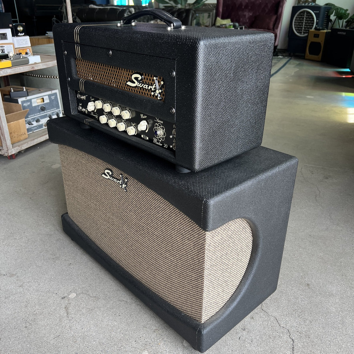Swart Stereo Master 20 Head & Matching 2x12 Stereo Cabinet – Black Tweed (2019)