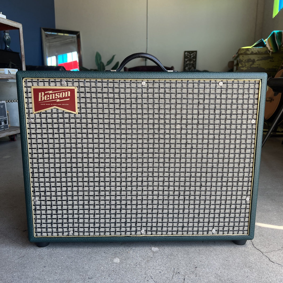 Benson Amps Oversized 1x12 Speaker Cabinet in Green Tolex front view