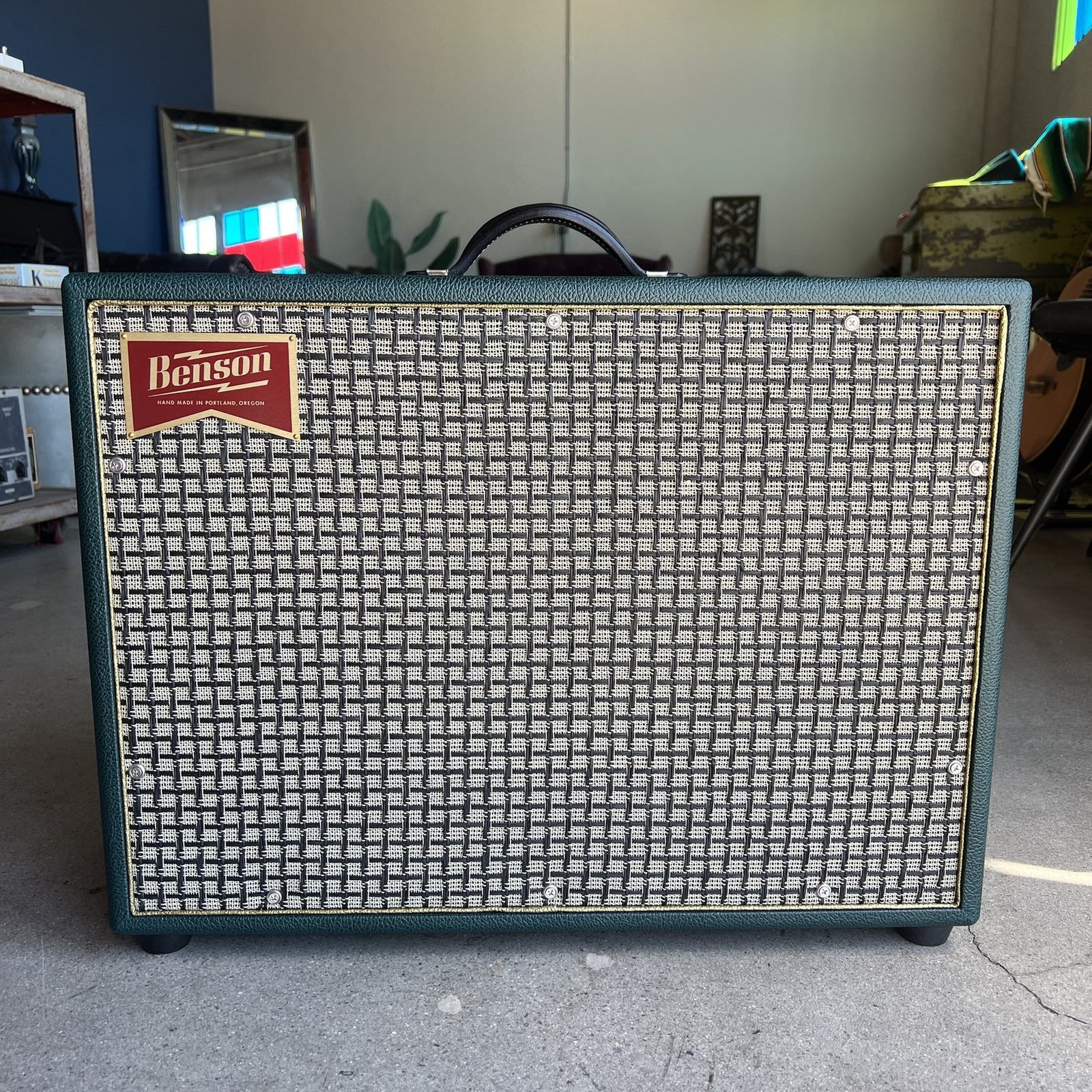 Benson Amps Oversized 1x12 Speaker Cabinet in Green Tolex front view
