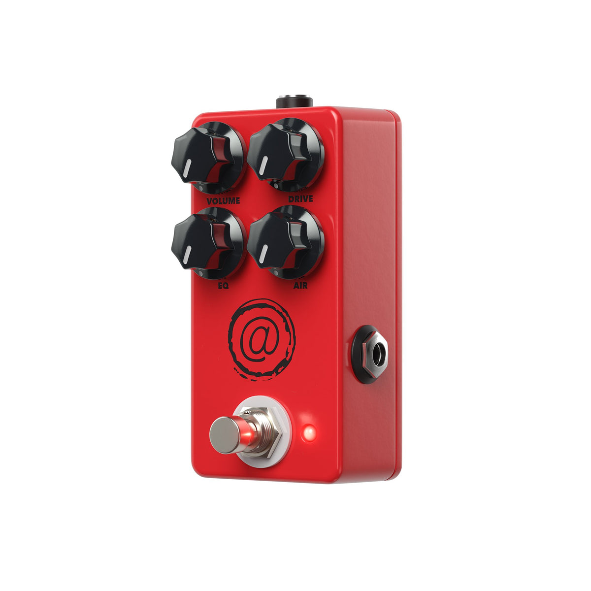 Top jacks and power input of the true bypass JHS AT Mini overdrive pedal.