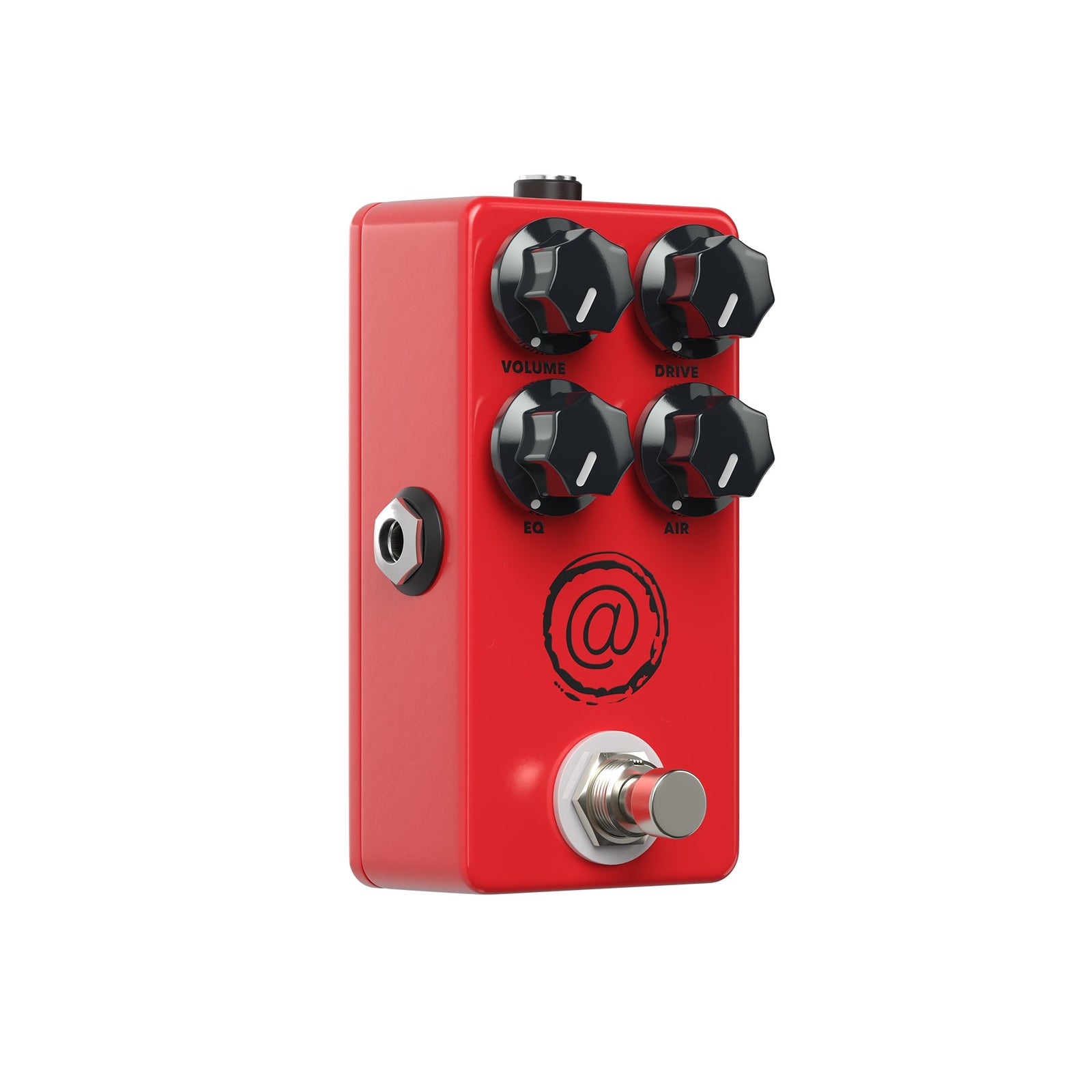 Angled profile of the compact JHS AT Mini British distortion guitar effects pedal.