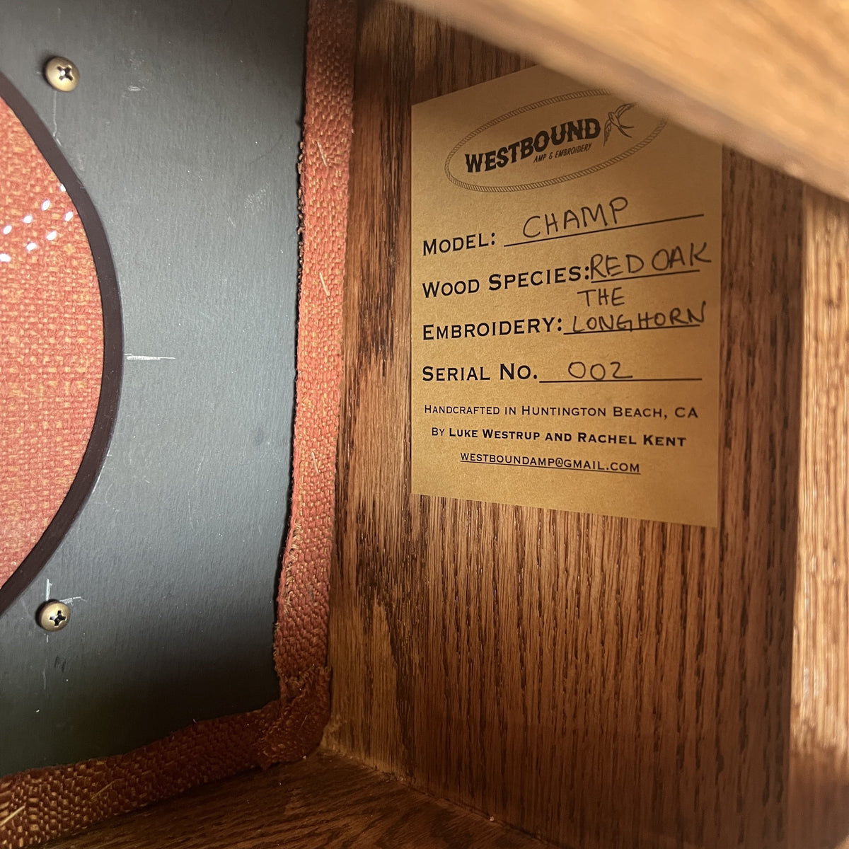 Westbound Amp & Embroidery Custom Red Oak 8" Cabinet for Champ