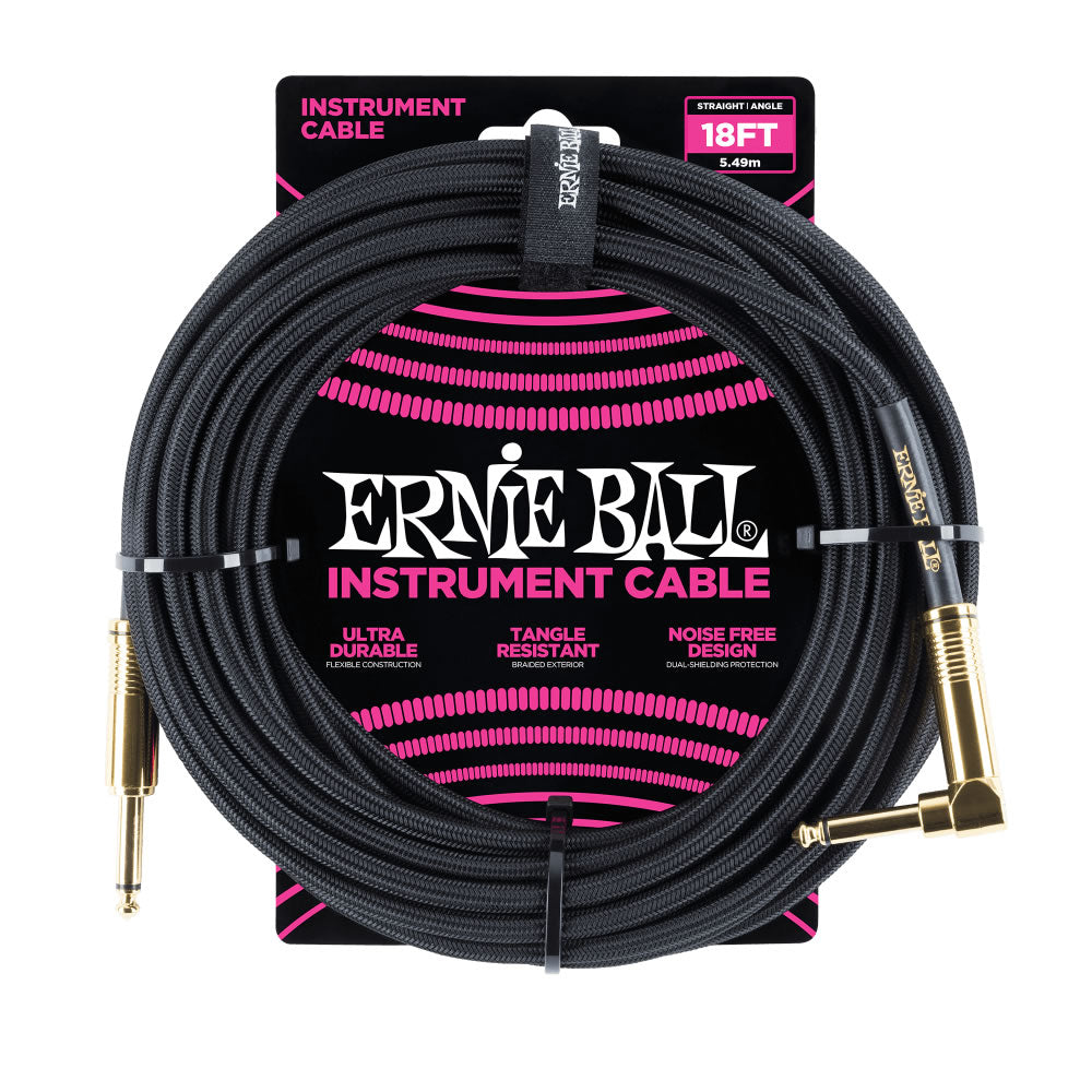 Ernie Ball 18' Braided Cable - Straight to Right Angle Plugs