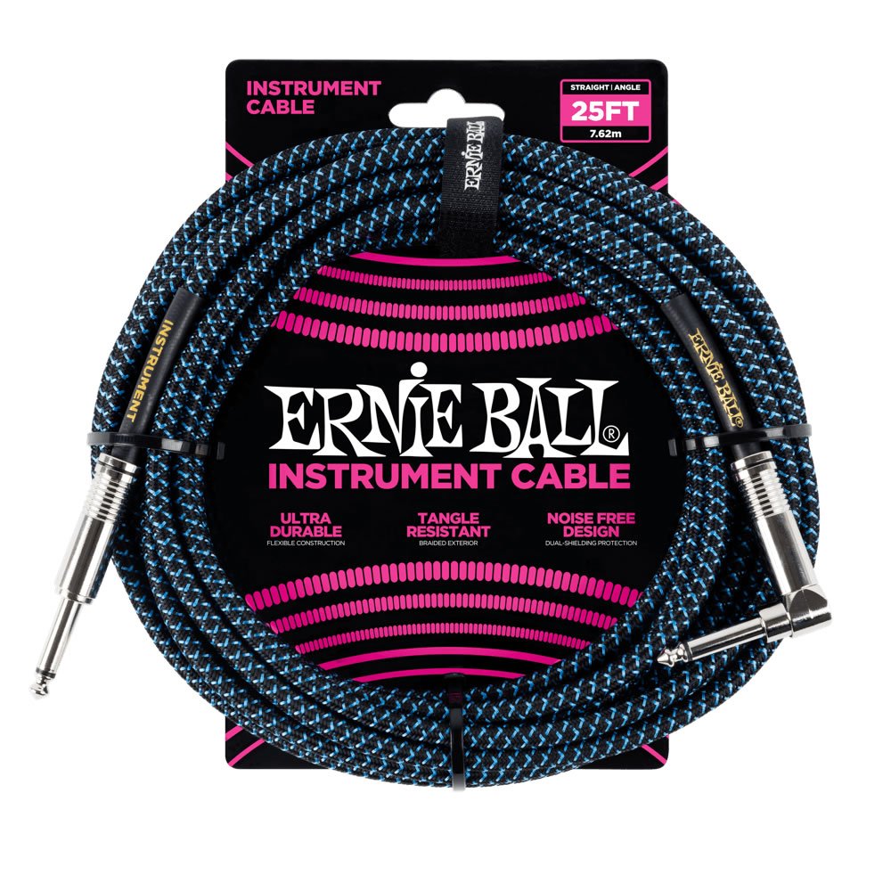 Ernie Ball 25' Braided Cable - Straight to Right Angle Plugs